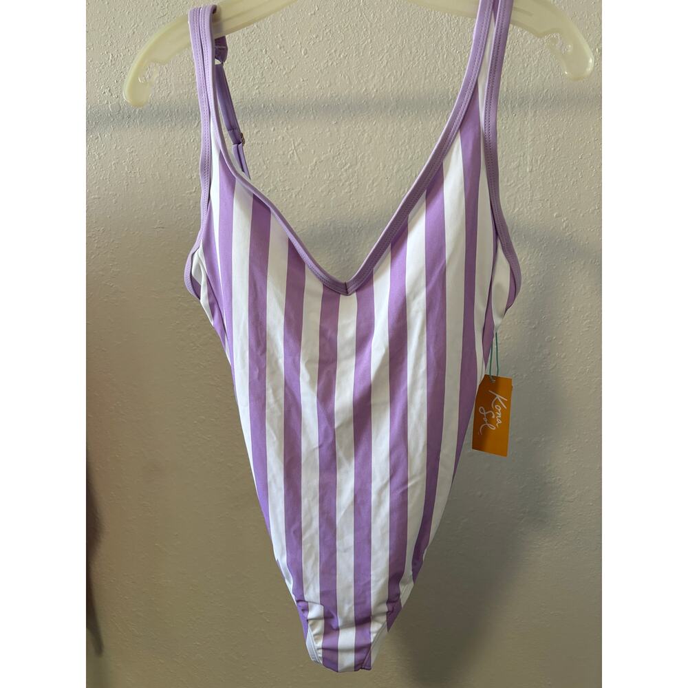 Kona Sol Swimsuit Womens Size Small Vertical Stripes Purple White New One Piece